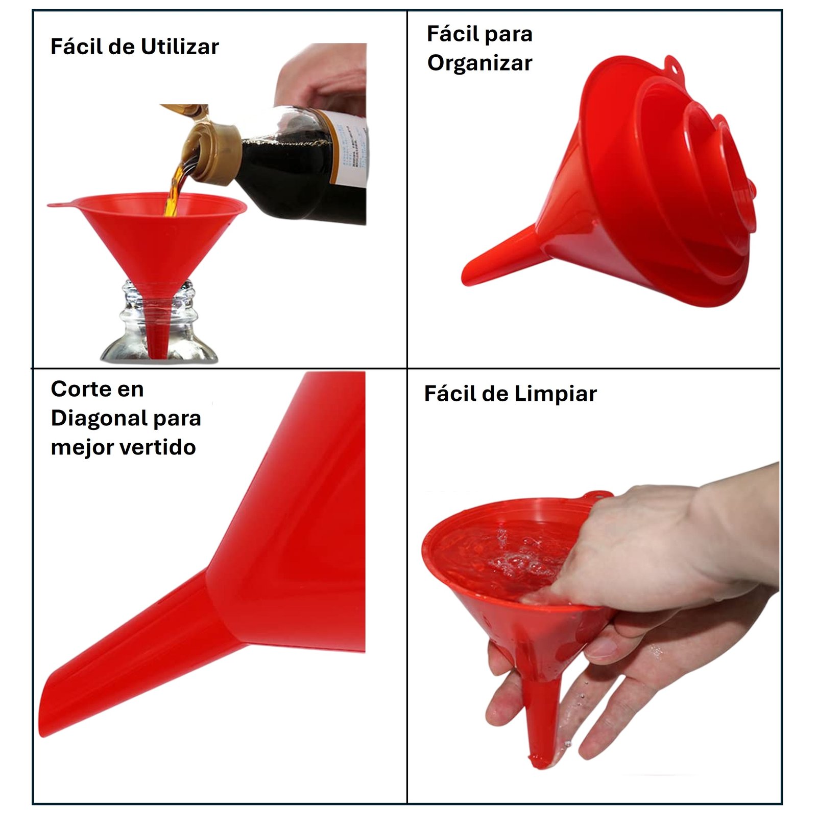 Set de 4 Embudos Plásticos Multiusos Repostería