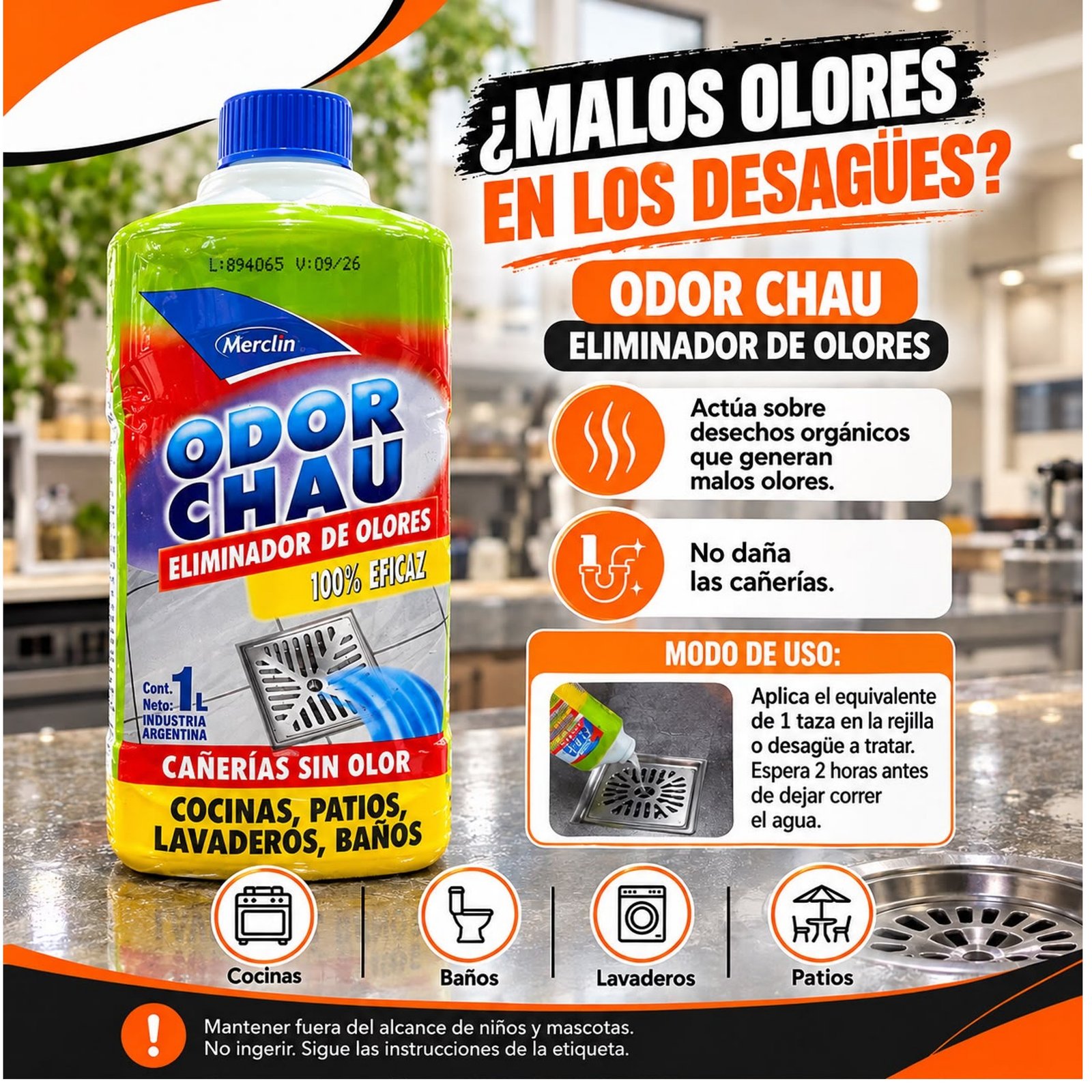 Eliminador de Olores ODOR CHAU 1 Litro - Merclin