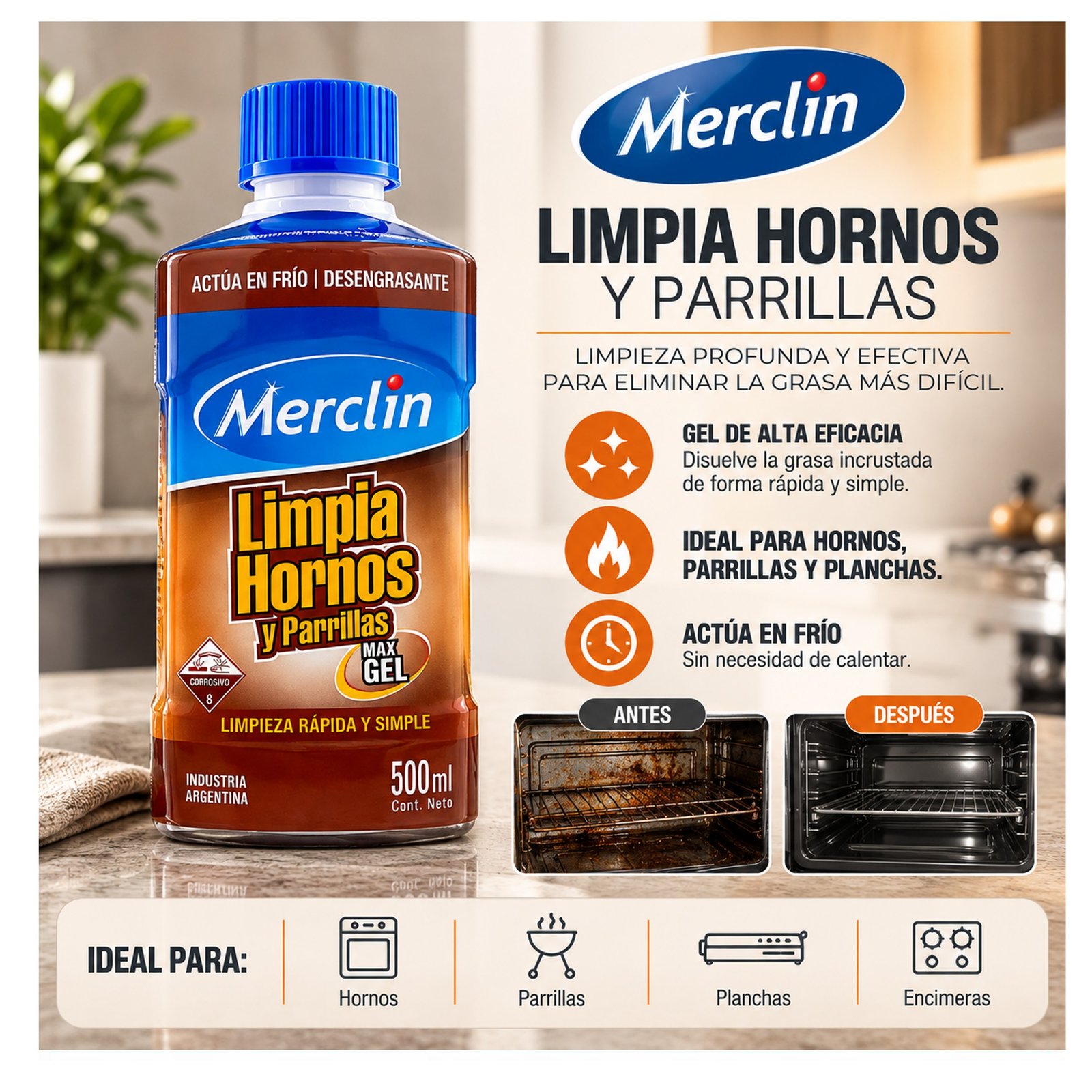 Limpiador de Hornos y Parrillas Max Gel 500 ml - Merclin