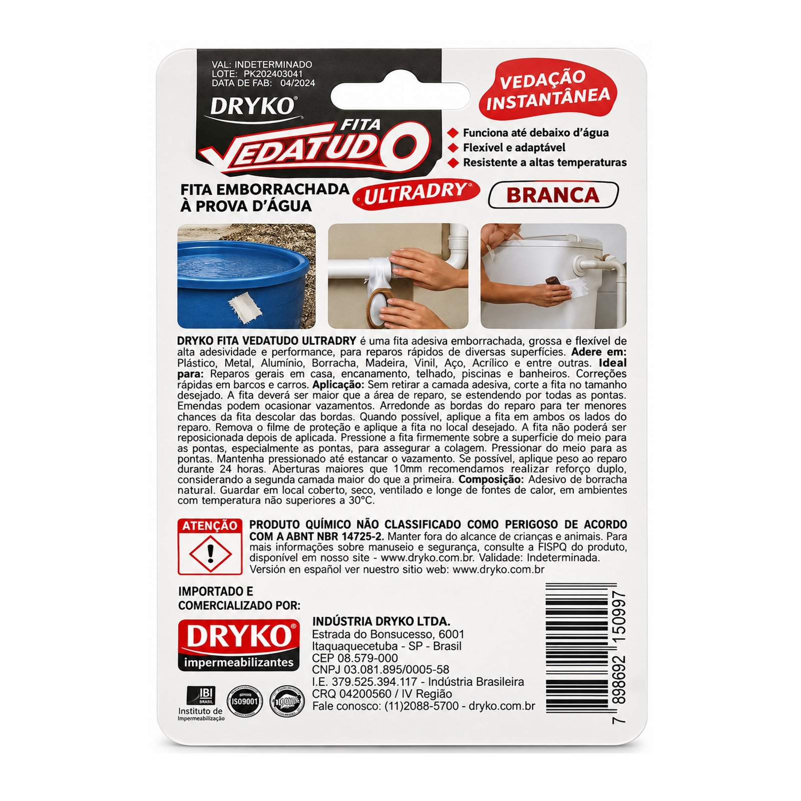Cinta Selladora Autoadhesiva Drykofita Vedatudo Ultradry Blanca 10cm x 7,5cm - 2 unidades
