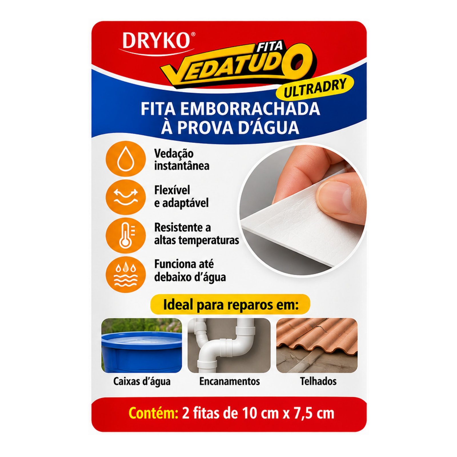 Cinta Selladora Autoadhesiva Drykofita Vedatudo Ultradry Blanca 10cm x 7,5cm - 2 unidades