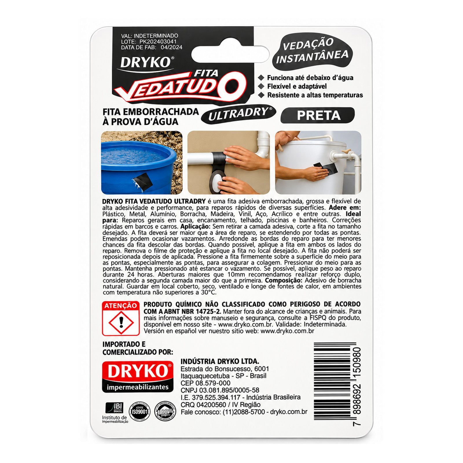 Cinta Selladora Autoadhesiva Drykofita Vedatudo Ultradry Negro 10cm x 7,5cm - 2 unidades
