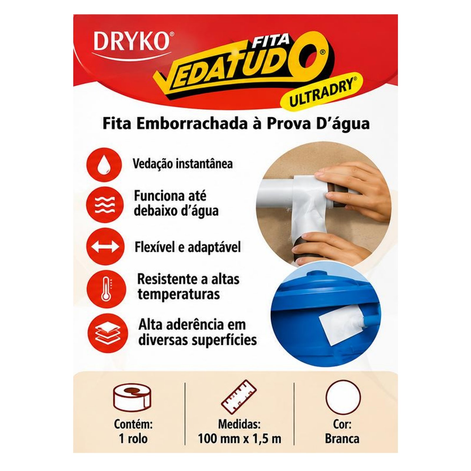 Cinta Selladora Autoadhesiva Drykofita Vedatudo Ultradry Blanca 100mm x 1,5m