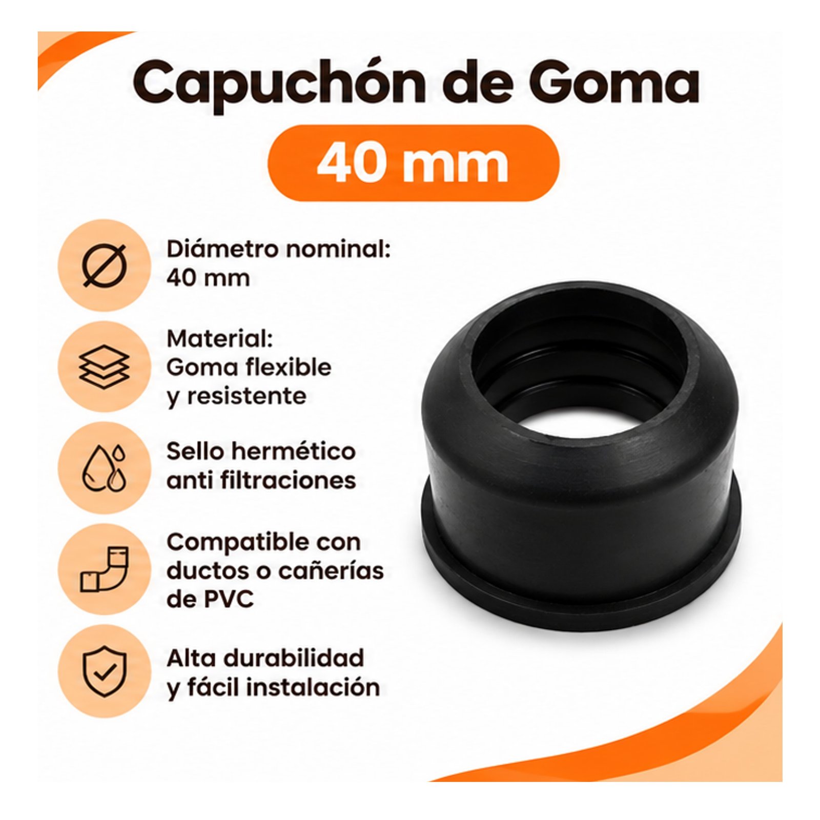 Capuchón Goma de 40 mm Para Ductos y Cañerías de PVC