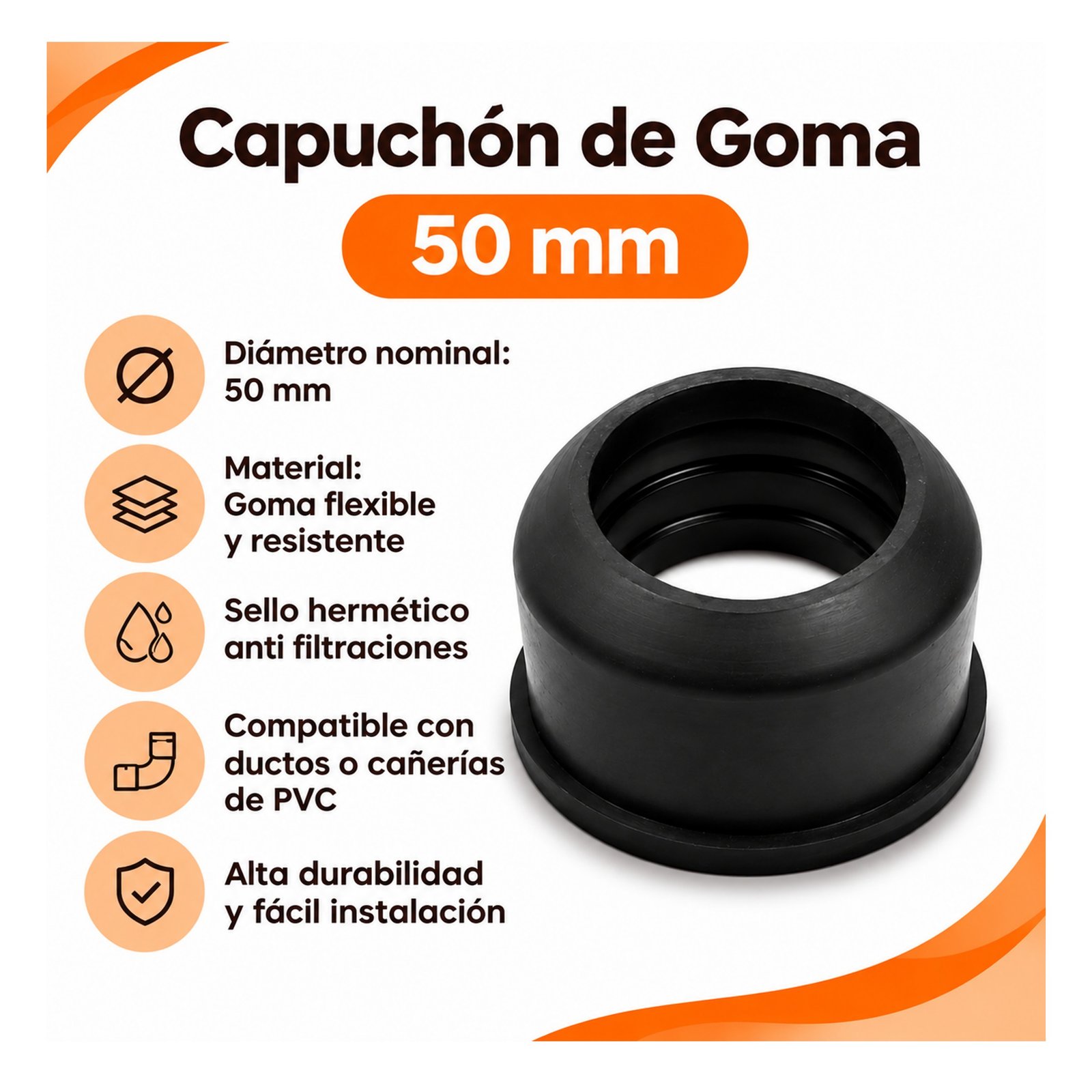 Capuchón Goma de 50 mm Para Ductos y Cañerías de PVC