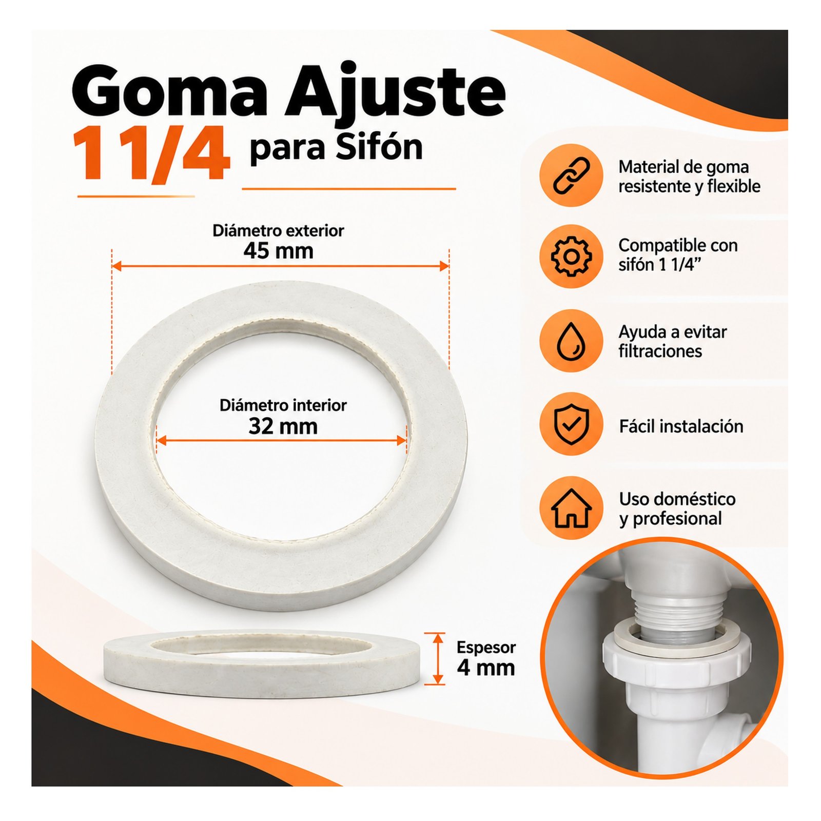 Goma Ajuste 1 1/4 para Sifón
