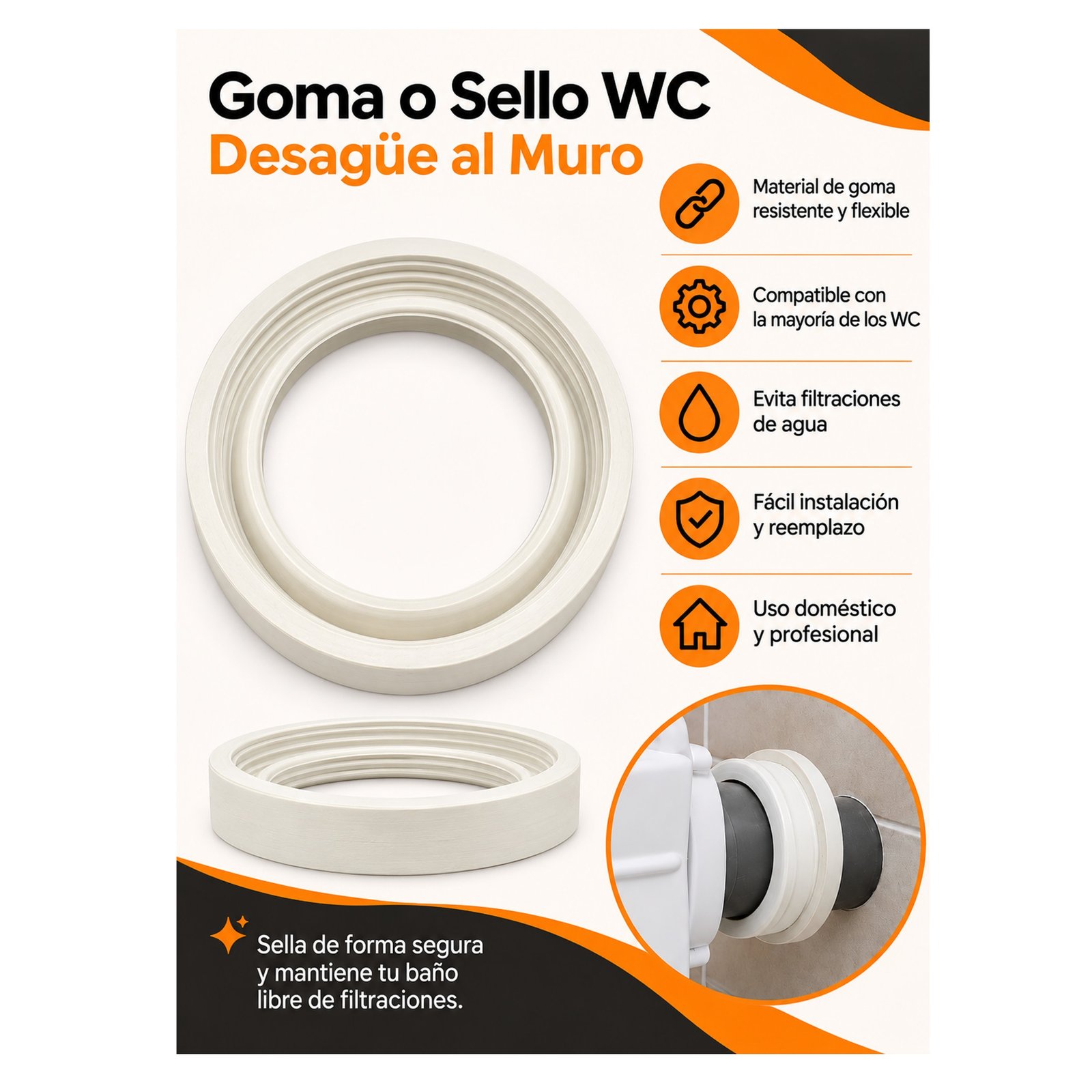 Sello o Goma para WC – Desagüe al Muro Chica